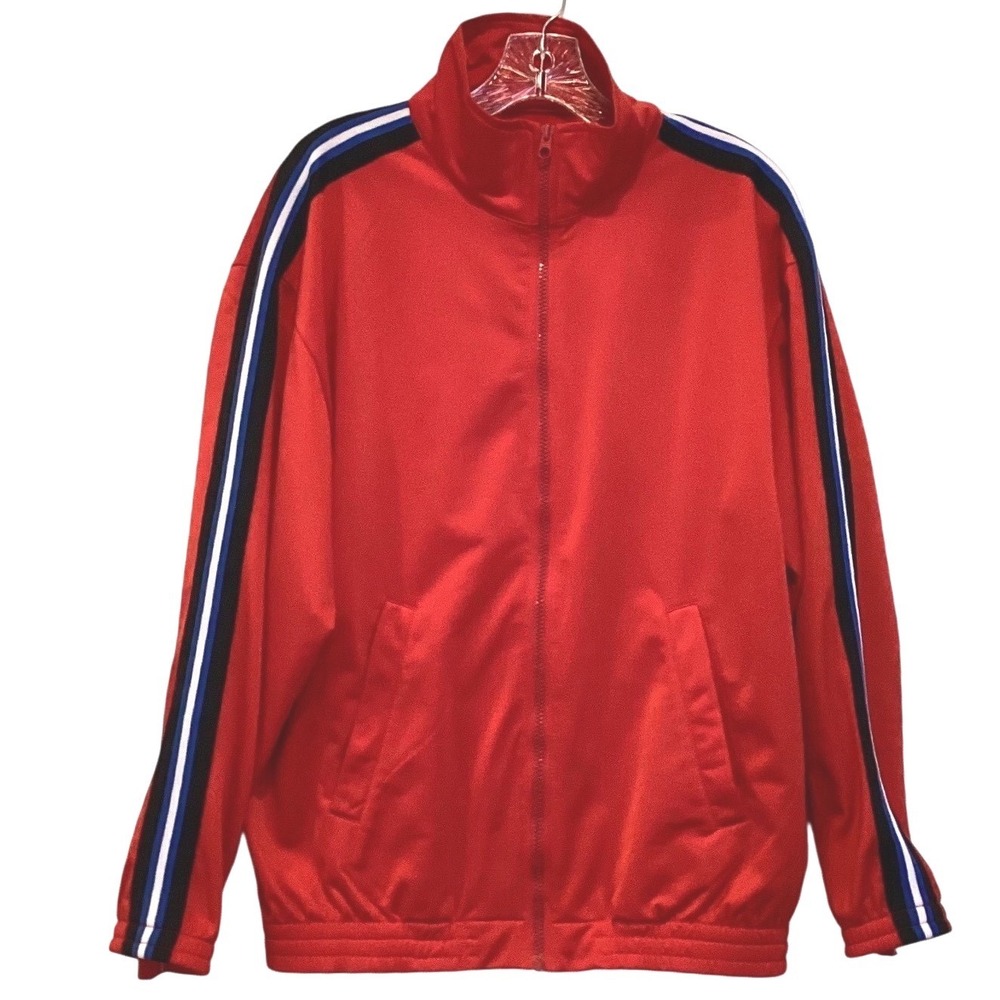 Steve and Barrys Track Jacket Red Blue White Stripe Full Zip - Medium